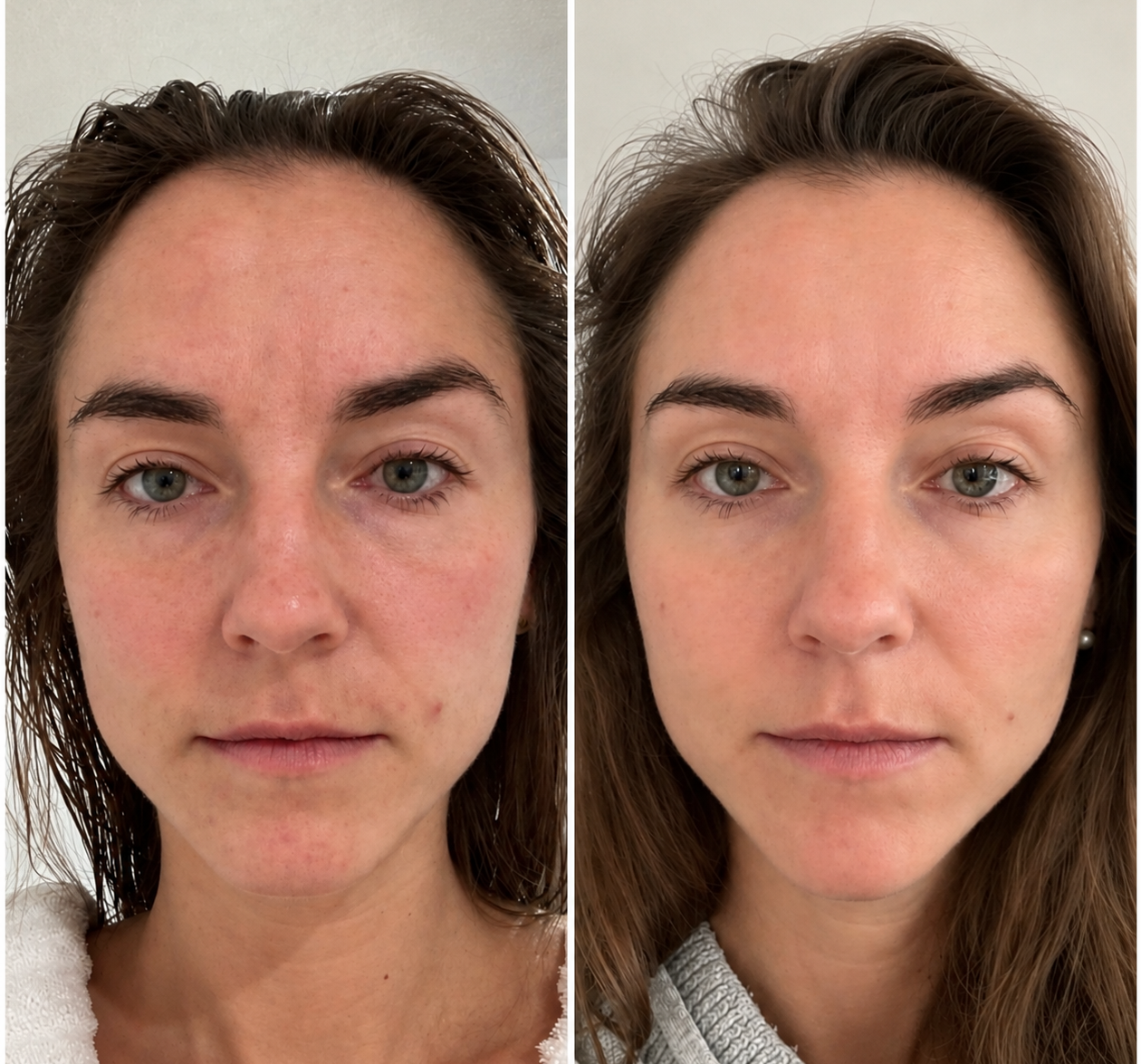 Résultat avant/après Bare Rituals® — éclat retrouvé et pores affinés après cure Bare Glow